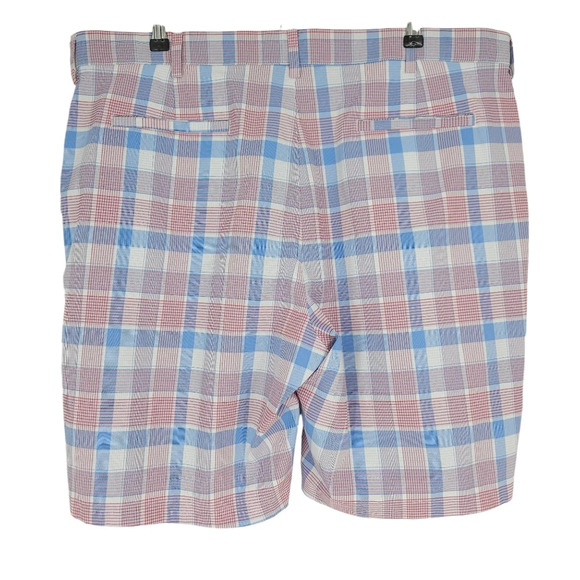 PGA Tour Golf Shorts Red White Blue Plaid Flat Front Lightweight 42 - Picture 3 of 5